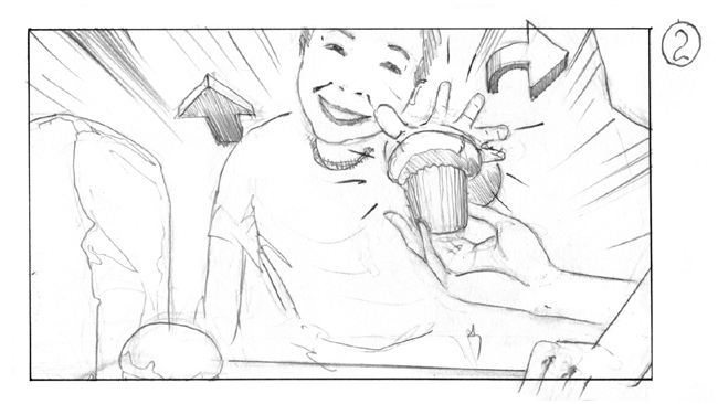 storyboard boy with muffin