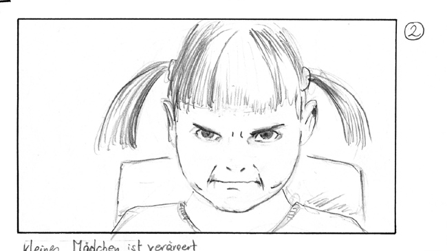 storyboard with angry girl