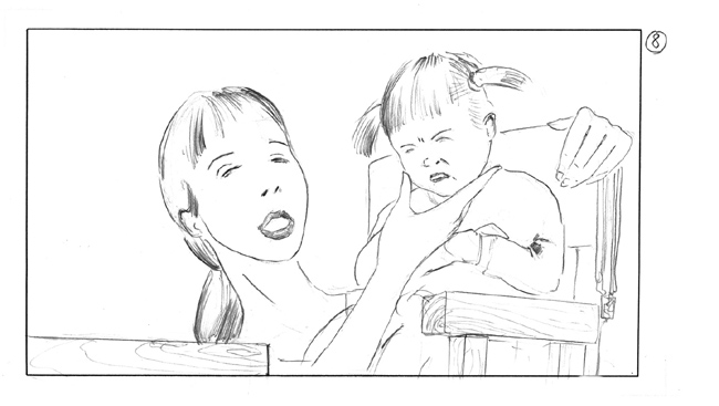 storyboard with angry girl