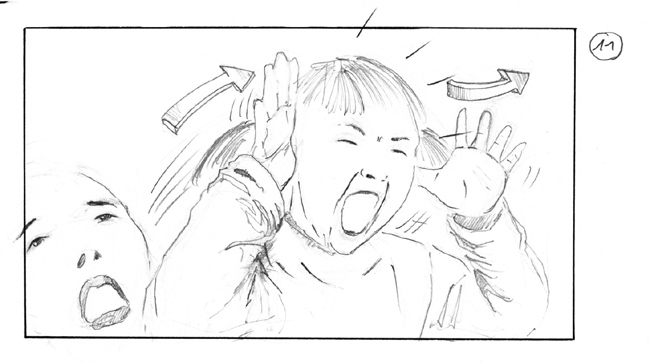 storyboard with angry girl